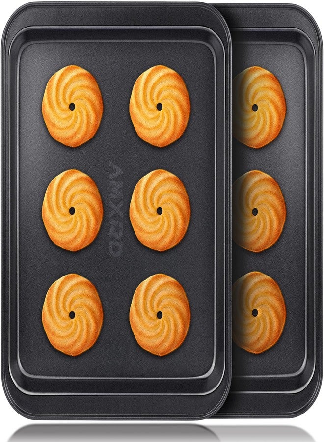 AMXRD Small Baking Sheets, Nonstick Baking Toaster Oven Tray Cookie Sheet, 1 or 2 Person Household, Set of 2, 9.5" X 7.1" (Inner 8.2" X 6.5") - Image 1
